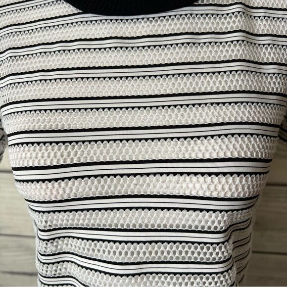 Forever 21 Black & White Striped Mesh Short Sleeve Crop Top - Picture 3 of 6